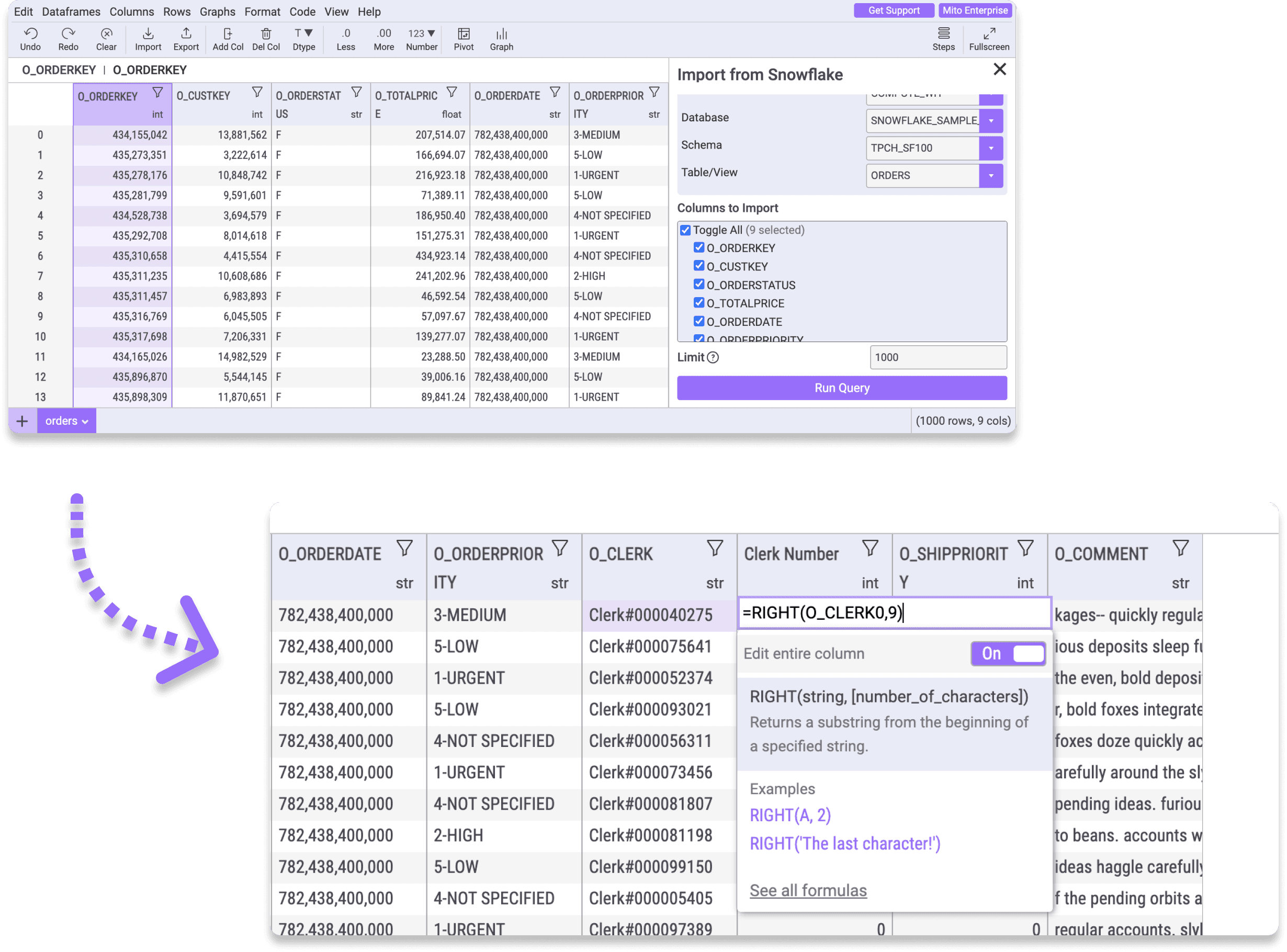 Use SQL to import data, then Python to edit it